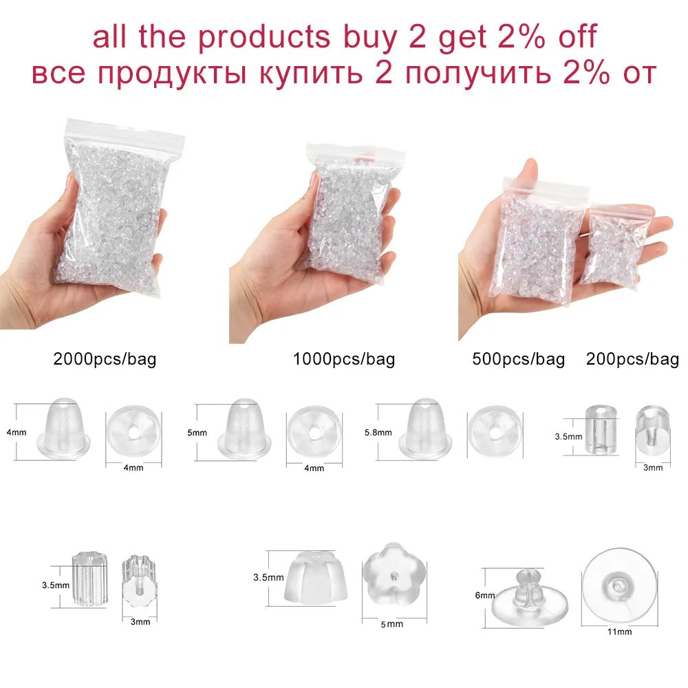 1000/2000pcs Soft Silicone Rubber Earring Back Stoppers for Stud Earrings DIY Earring Findings Accessories Bullet Tube Ear Plugs