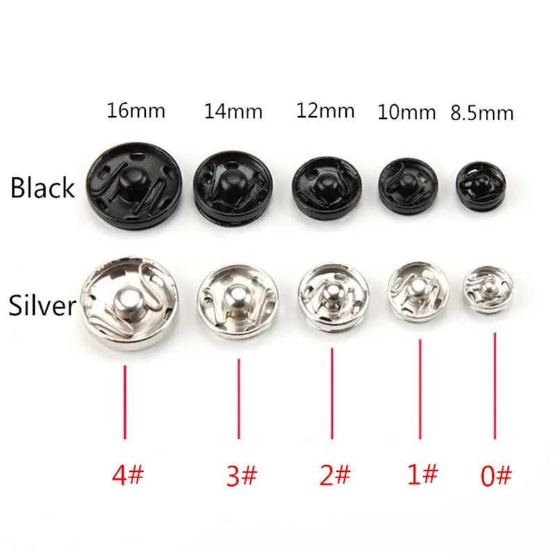 Sewing Accessories Snap Buttons Black Silver Metal Fasteners Press Button 8.5/10/12/16mm Iron Stud Plating Round Button 5BB5967