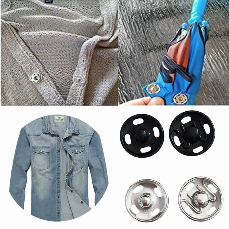 Sewing Accessories Snap Buttons Black Silver Metal Fasteners Press Button 8.5/10/12/16mm Iron Stud Plating Round Button 5BB5967