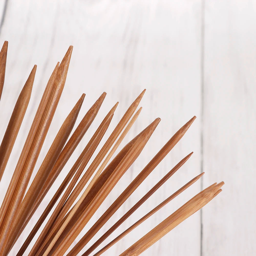 QJH Bamboo Knitting Needle Set-18 Pairs of Wooden Straight Knitting Needles-Single Pointed in Sizes 2-10mm -Beginners to Experts