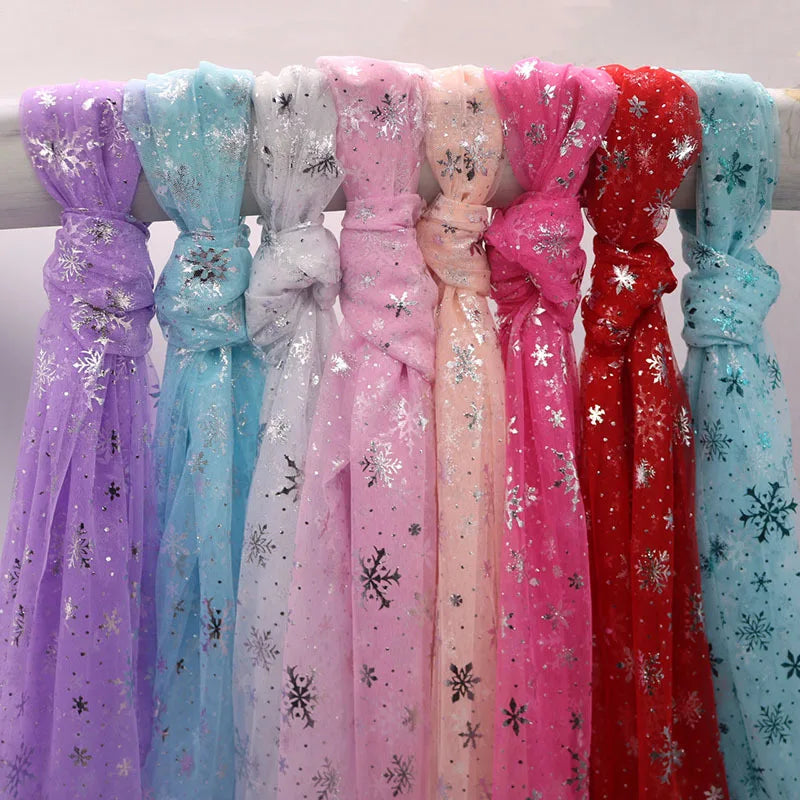 150*100cm Snowflake Tulle Rainbow Silver Snow Star DIY Handmade Fabric for Baby Dress Wedding Birthday Bouquet Supplies