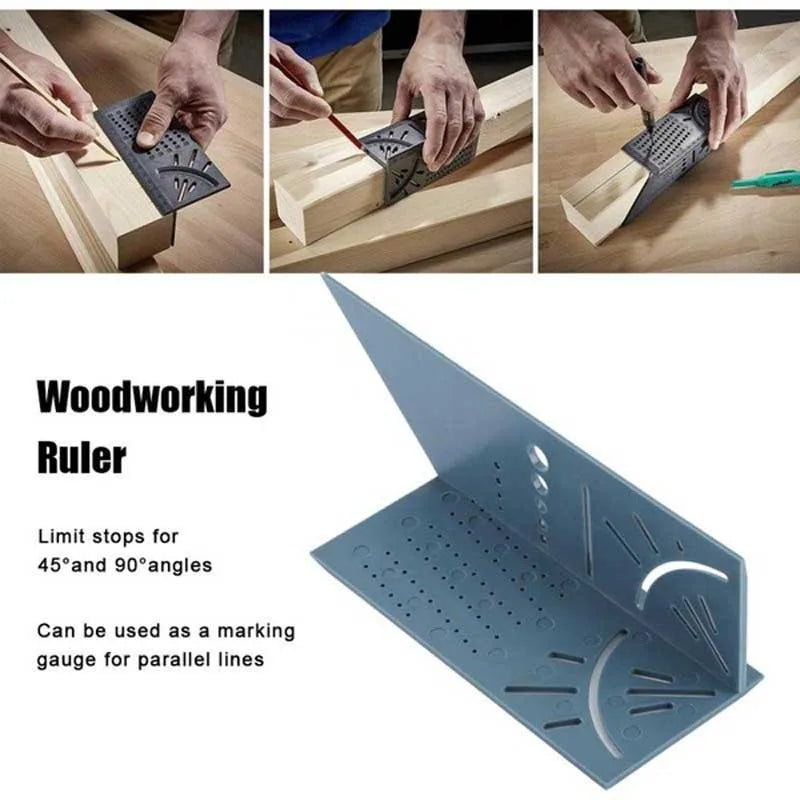 Woodworking Gauge Ruler 3D Mitre Angle Measuring Square Measure Tool 45 Degree and 90 Degree with Carpenter Pencil