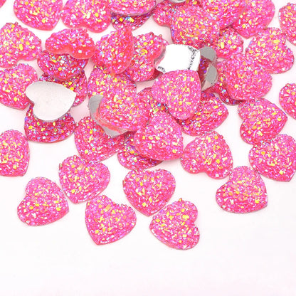 JUNAO 12mm 100pcs Glitter Silver Heart Rhinestone Applique Flatback Crystal Stones Resin Gems Non Hotfix Strass for Decoration