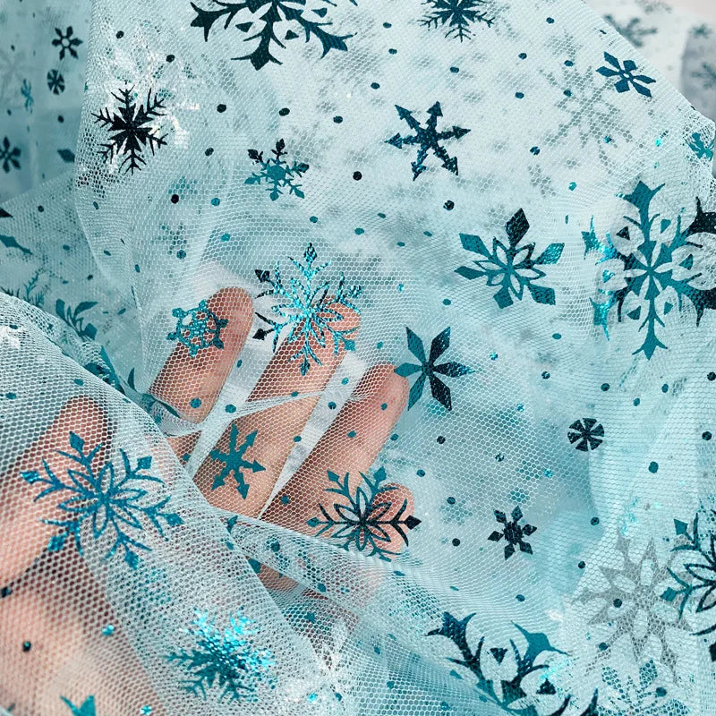 150*100cm Snowflake Tulle Rainbow Silver Snow Star DIY Handmade Fabric for Baby Dress Wedding Birthday Bouquet Supplies