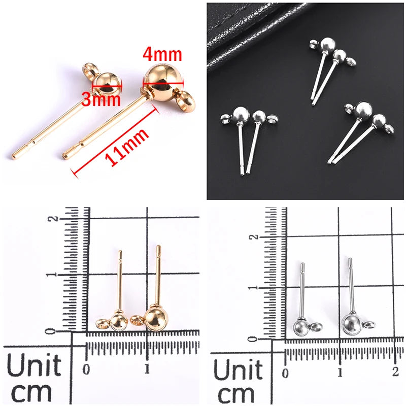 20pcs Stainless Steel Dia 4/5/6/8/10mm Stud Earrings Back Plug Ear Pins Ball Needles for DIY Jewelry Making Findings