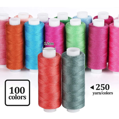 100 Colors Sewing Thread Set 250 Yards Each Spool Multicolor Polyester Threads for Embroidery Stitching Knitting Sewing Supplies