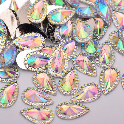 JUNAO 13*18mm 16*30mm Crystal AB Drop Rhinestones Applique Flaback Resin Gems Non hotfix Crystal Stones DIY Diamond Strass