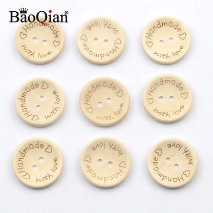 50Pcs 2Hole Natural Wooden Buttons handmade with love wood Button For Scrapbooking Craft DIY Baby Clothing Sewing Accessories