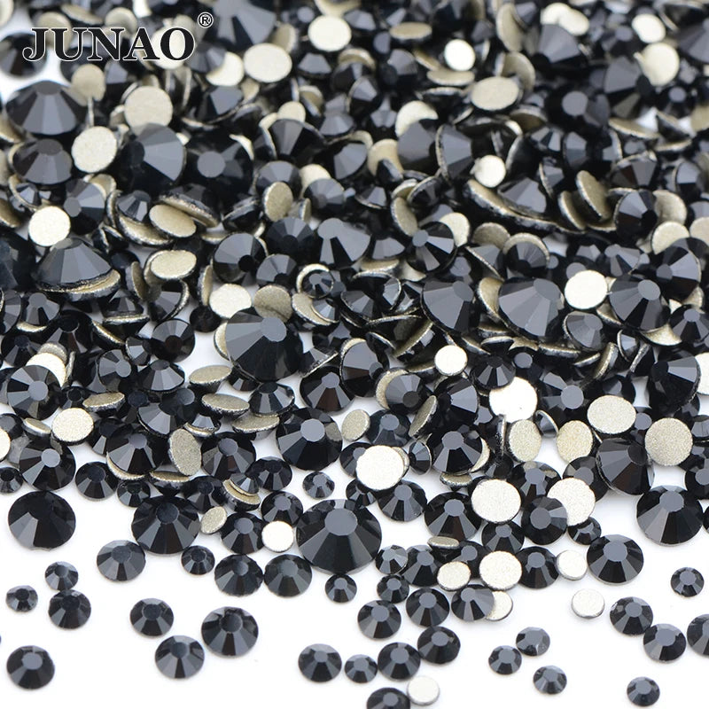 JUNAO 1400pc Mix Size Shiny AB Crystals Glass Nail Rhinestone Flatback Stone Decoration Nail Sticker Non Hot Fix Strass Ongle