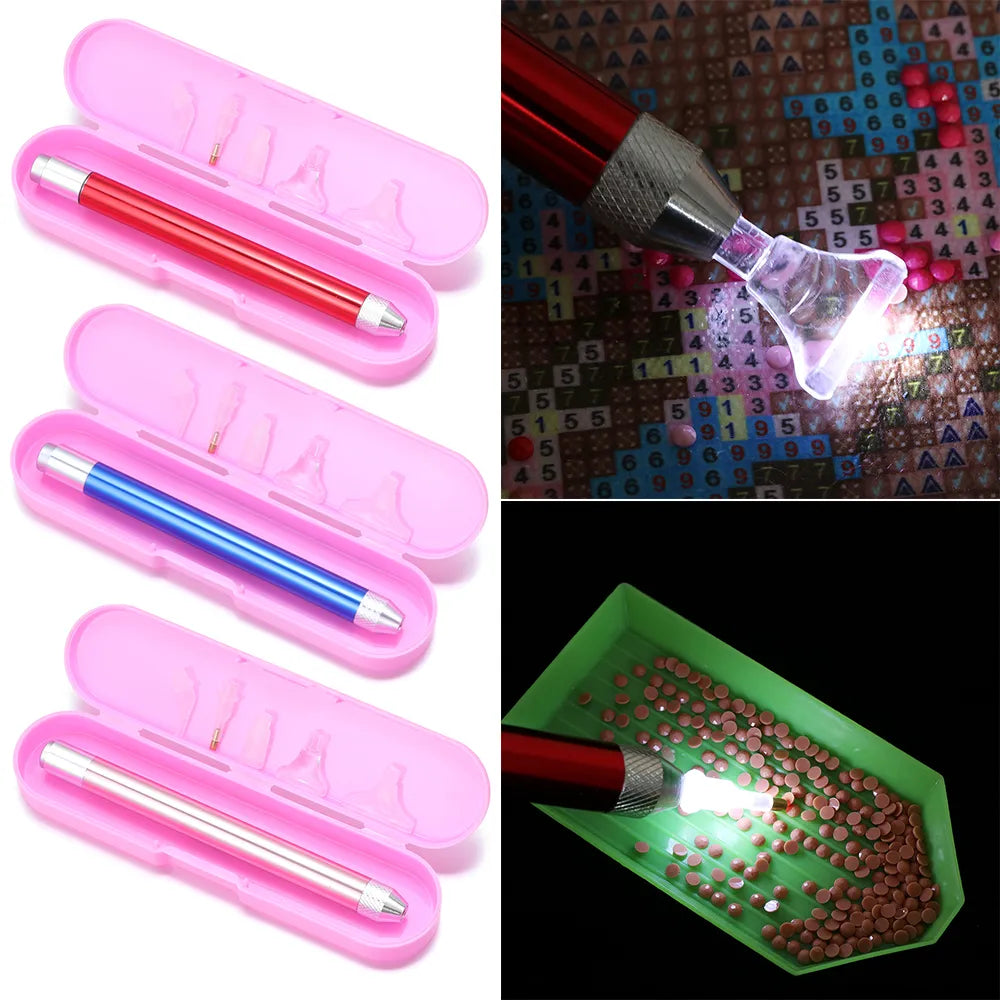 5D Diamond Painting Tool Angled Tip Point Drill Pen Kits Lighting Drill Pen with Accessories DIY Sewing Crafts Tool