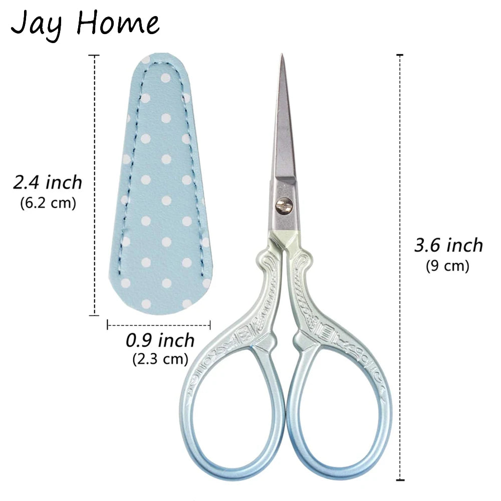 Sewing Embroidery Scissors with 1PC Artificial Leather Cover 3.6 Inch Stainless Steel Embroidery Scissors for Sewing Handicraft