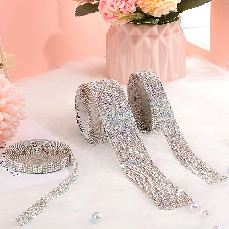 Self Adhesive Crystal Rhinestone Sticker Diamond Ribbon DIY Sticker Rhinestones Arts Crafts Car Phone Decoration Dropshipping