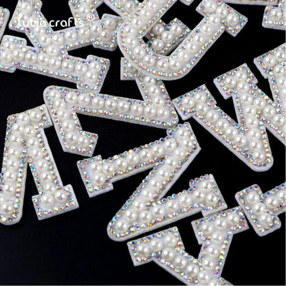 3D Handmade Pearl Bead  MRS/BRIDE Applique A-Z Letter Patch Rhinestone  For Handmade Weeding Dress Garment Hat Decoration L0722