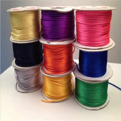 2MM Braided Macrame Silk Macrame Cord Rope Thread Wire DIY Chinese Knot Satin Bracelets Making Findings Beading 10-225Meters