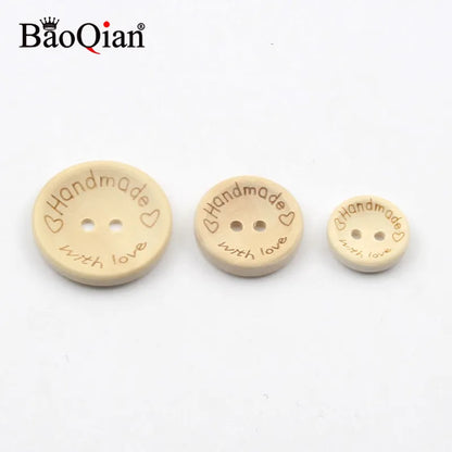 50Pcs 2Hole Natural Wooden Buttons handmade with love wood Button For Scrapbooking Craft DIY Baby Clothing Sewing Accessories