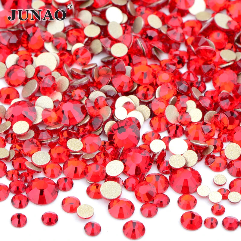 JUNAO 1400pc Mix Size Shiny AB Crystals Glass Nail Rhinestone Flatback Stone Decoration Nail Sticker Non Hot Fix Strass Ongle