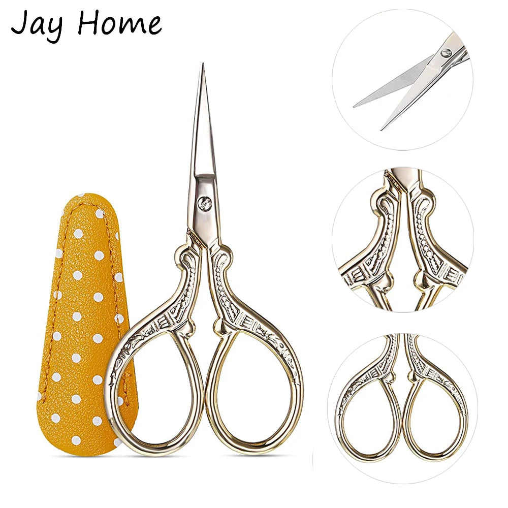 Sewing Embroidery Scissors with 1PC Artificial Leather Cover 3.6 Inch Stainless Steel Embroidery Scissors for Sewing Handicraft