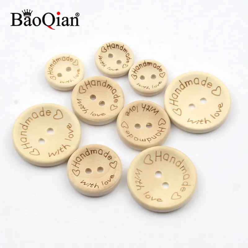 50Pcs 2Hole Natural Wooden Buttons handmade with love wood Button For Scrapbooking Craft DIY Baby Clothing Sewing Accessories