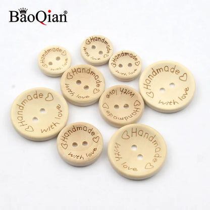 50Pcs 2Hole Natural Wooden Buttons handmade with love wood Button For Scrapbooking Craft DIY Baby Clothing Sewing Accessories