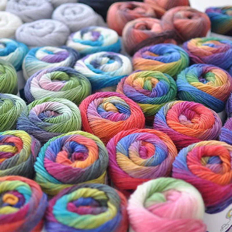 100% Wool Yarn Rainbow Color for Hand Knitting Crochet Plush Thickness Lanas Thread DIY Soft Scarf Shawl Sweater Freeshipping