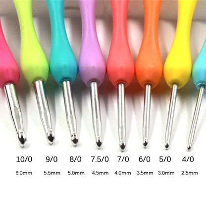 QJH 8pcs Set 2.5-6.0MM Ergonomic Grip Mom Gifts Sharp Mixed Metal Crochet Hook Aluminum Knitting Needles For Loom Tool Band DIY