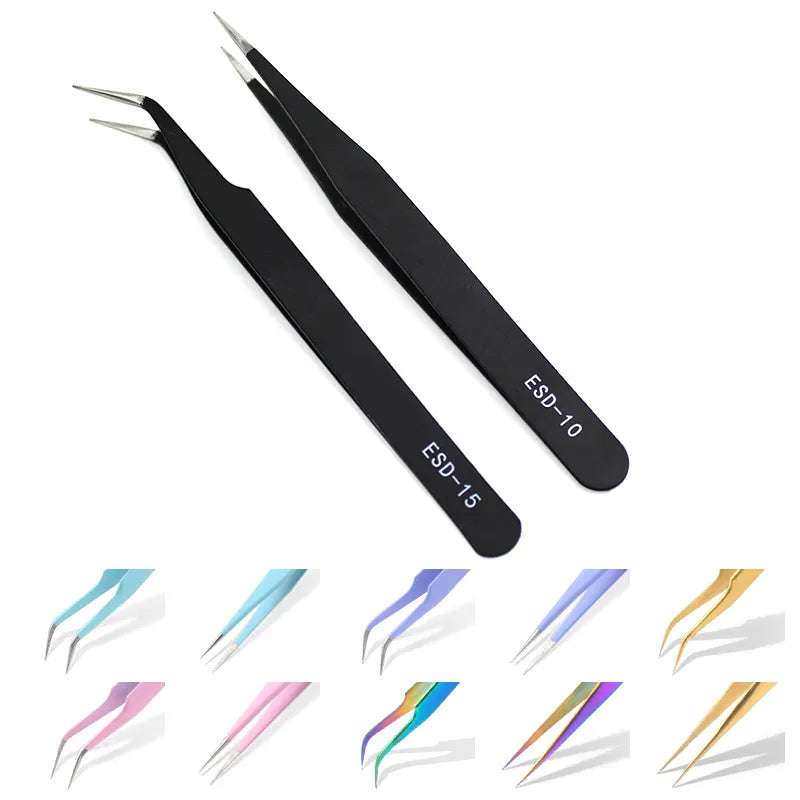 Qiao Excellent Quality Tweezers Bend+Straight New Stainless Steel Industrial Anti-static Cross Tweezers Sewing Accessories Tools