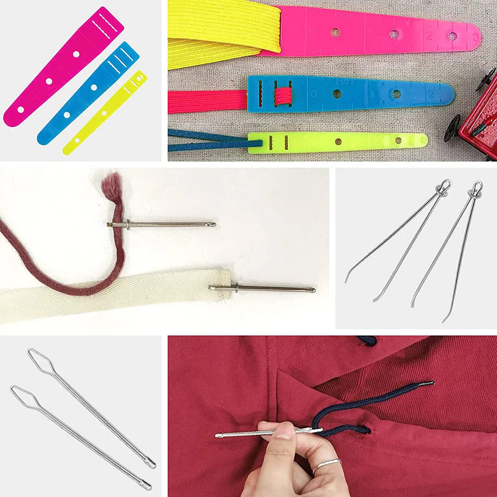 Flexible Drawstring Threader Sewing Threader Tool Sewing Loop Turner Hook Metal Tweezers Flat Plastic Threader DIY Sewing Tools