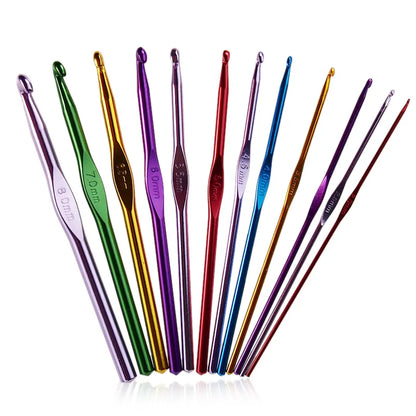 12Pcs/Set Popular Lovely Metal Handle Crochet Hook Knitting Needles Set Aluminum Bamboo (2Mm-8Mm) Free Shipping