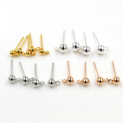 50pcs/lot 3/4/5mm 6 Colors Pin Findings Stud Earring Basic Pins Stoppers Connector For DIY Jewelry Making Accessories Supplies