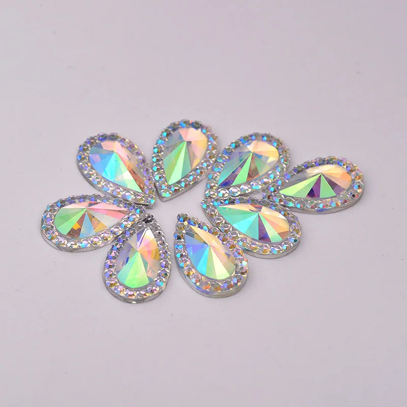 JUNAO 13*18mm 16*30mm Crystal AB Drop Rhinestones Applique Flaback Resin Gems Non hotfix Crystal Stones DIY Diamond Strass