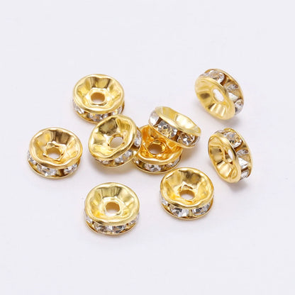 10mm 50/100pcs Gold Color Rhinestone Rondelles Crystal Bead Loose Spacer Beads for DIY Jewelry Making Accessories Supplies