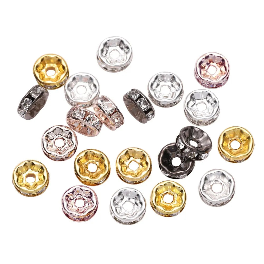 10mm 50/100pcs Gold Color Rhinestone Rondelles Crystal Bead Loose Spacer Beads for DIY Jewelry Making Accessories Supplies