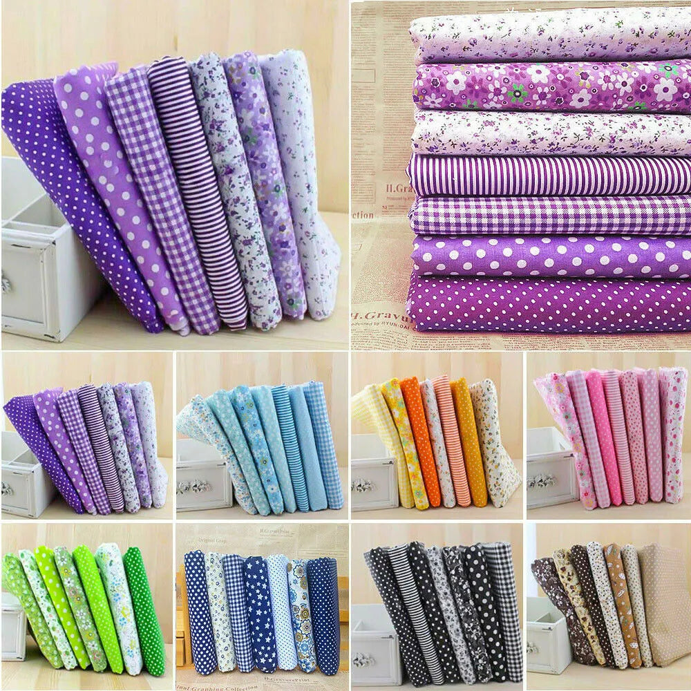 7Pcs 25*25cm Colourful Cotton Fabric Cloth Sewing Patchwork Assorted Pre Cut Fat Quarters Bundle DIY Handmade Craft Material