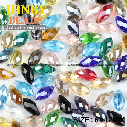 JHNBY Briolette Pendant Waterdrop AAA Austrian crystal beads 6*12mm 50pcs Teardrop glass beads for jewelry making bracelet DIY