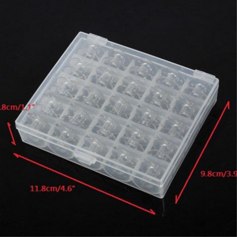 25Pcs Empty Bobbins Sewing Machine Spools Clear Plastic with Case Storage Box