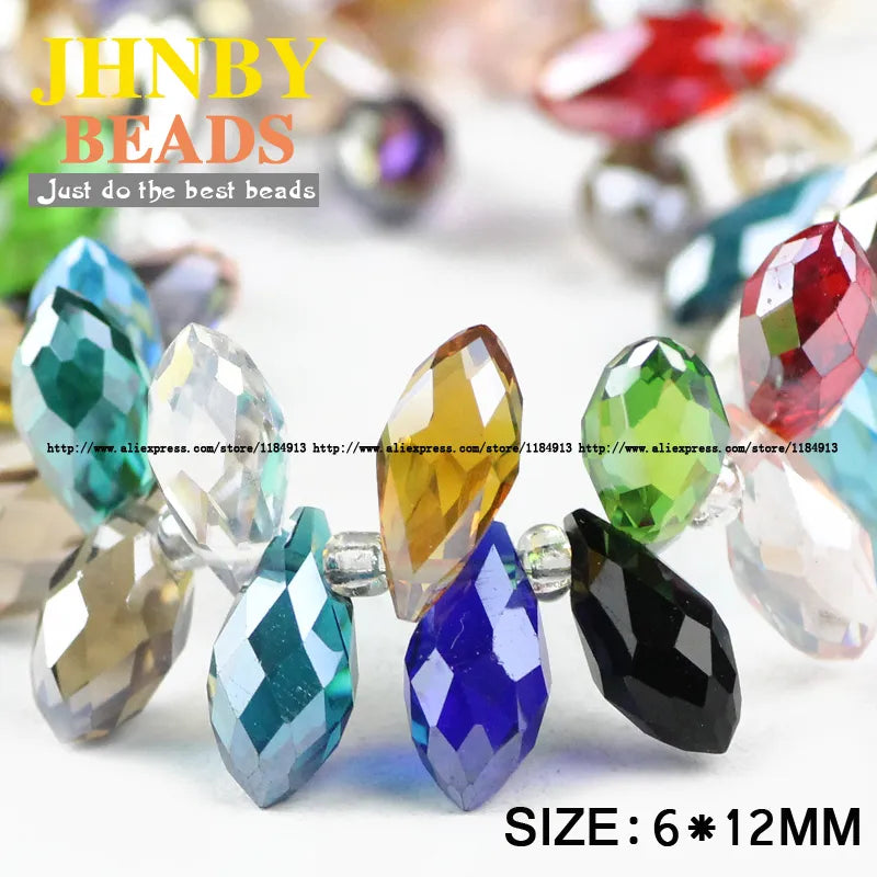 JHNBY Briolette Pendant Waterdrop AAA Austrian crystal beads 6*12mm 50pcs Teardrop glass beads for jewelry making bracelet DIY