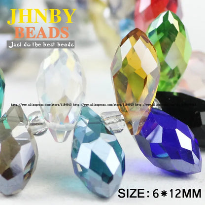 JHNBY Briolette Pendant Waterdrop AAA Austrian crystal beads 6*12mm 50pcs Teardrop glass beads for jewelry making bracelet DIY