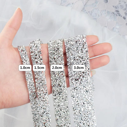 1 Yard Sewing Trim Crystal Motif Strass Hot Fix Rhinestone Tape Applicator Ribbon With Rhinestones Iron On Appliques For Dresses