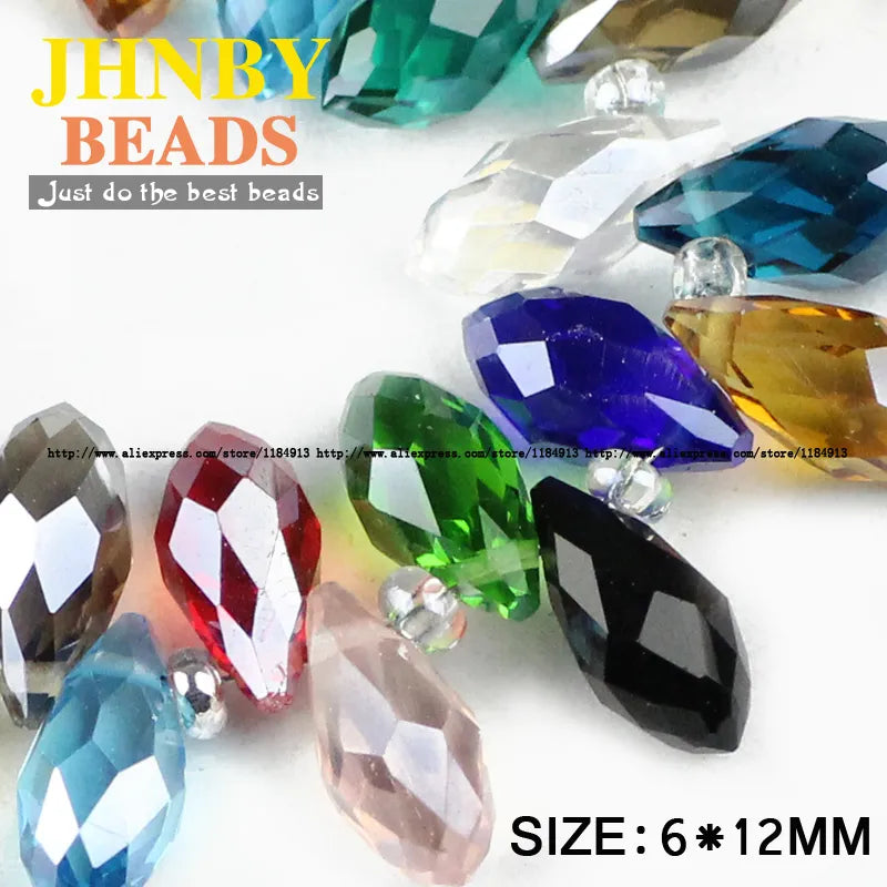 JHNBY Briolette Pendant Waterdrop AAA Austrian crystal beads 6*12mm 50pcs Teardrop glass beads for jewelry making bracelet DIY