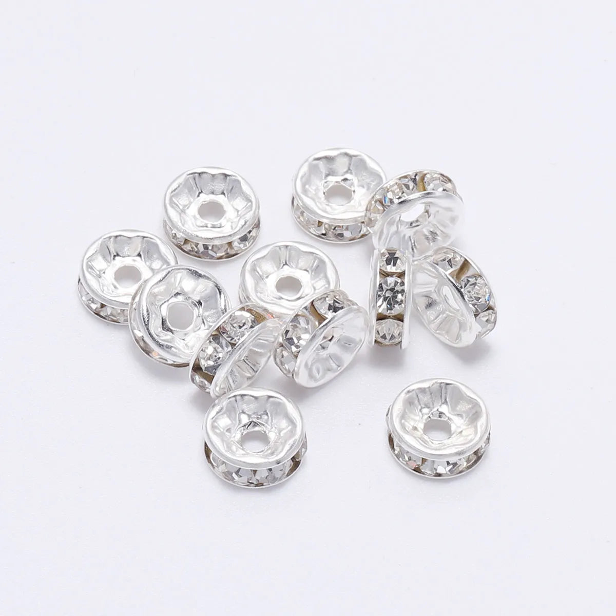 6mm 50/100pcs Gold Color Rhinestone Rondelles Crystal Bead Loose Spacer Beads for DIY Jewelry Making Accessories Supplies