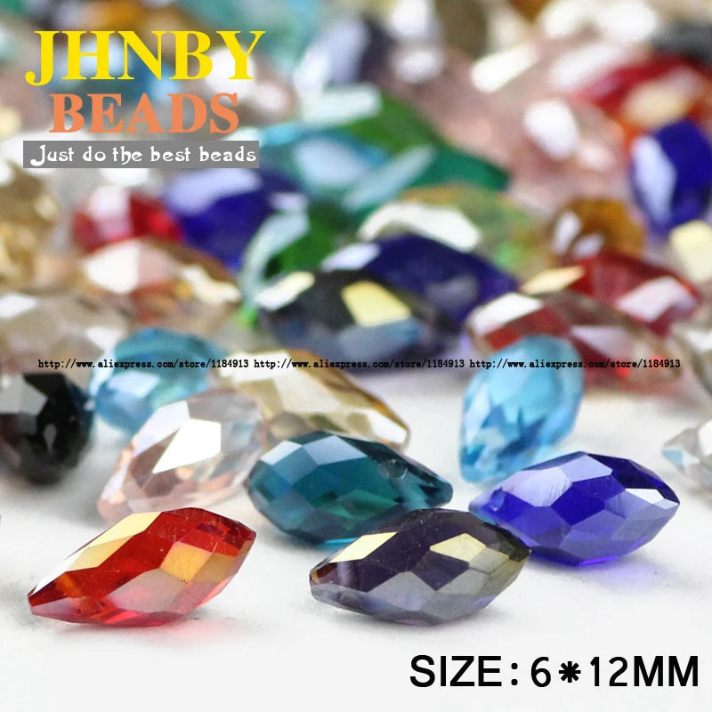 JHNBY Briolette Pendant Waterdrop AAA Austrian crystal beads 6*12mm 50pcs Teardrop glass beads for jewelry making bracelet DIY