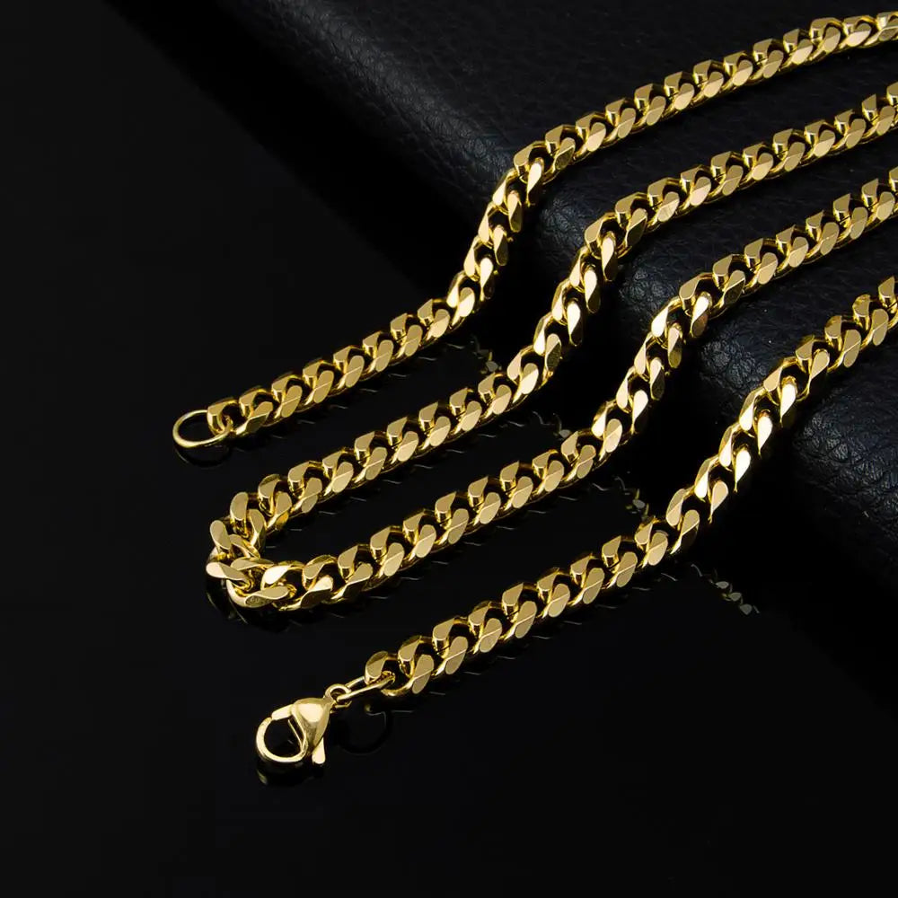 3MM5MM7MM Cuban Link Chain Stainless Steel Necklace Waterproof 18 K Gold Plated Punk Men Women Jewelry DIY Accessories USENSET