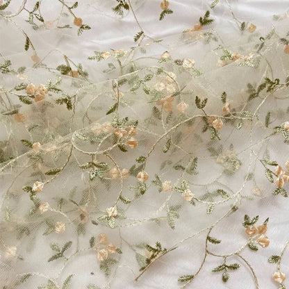 Soft Small Floral Embroidered Mesh Tulle Lace Fabric for Clothing Wedding Dress Shirts Home Decoration Fabric