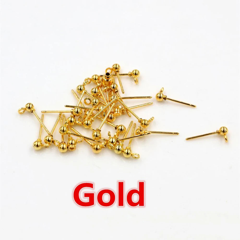 50pcs/lot 3/4/5mm 6 Colors Pin Findings Stud Earring Basic Pins Stoppers Connector For DIY Jewelry Making Accessories Supplies