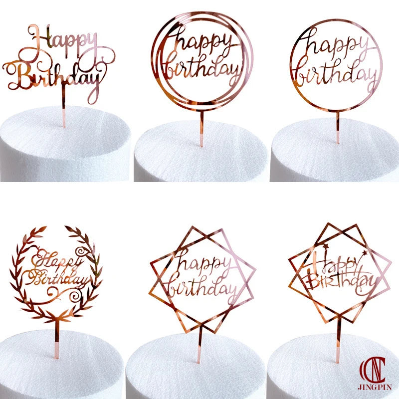 Rose Gold Birthday Party Cake Decorating Tools Happy Birthday Girl Boy Acrylic Cake Topper Baby Shower Dessert Accessories Tools