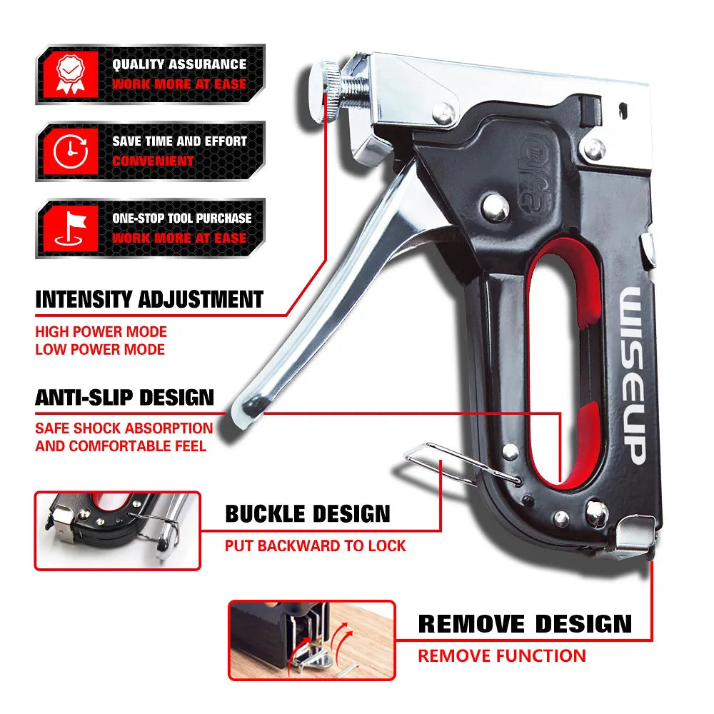 WISEUP 3 In 1 Nail Gun DIY Furniture Construction Stapler Upholstery Staple Gun With 600 Staples Home Decor Carpentry Tool