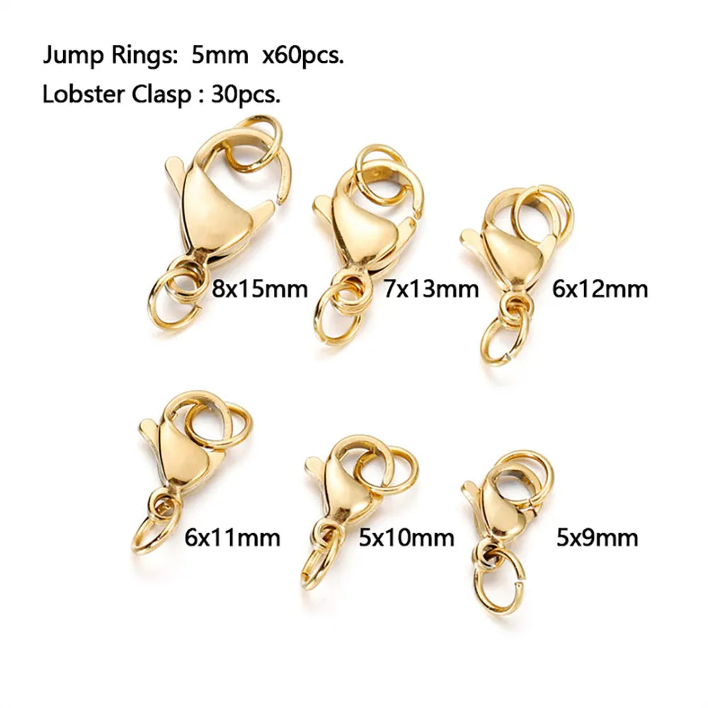 10-30Pcs Stainless Steel Lobster Clasp with Jump Rings Jewelry Findings