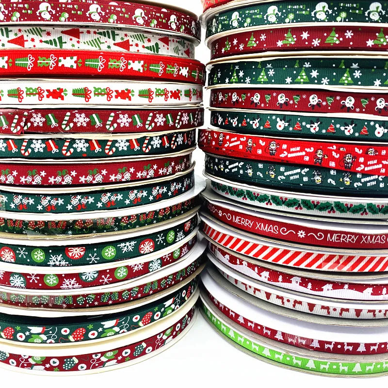 5 Yards 10mm Christmas Ribbon Printed Grosgrain Ribbons for Gift Wrapping Wedding Decoration Hair Bows DIY