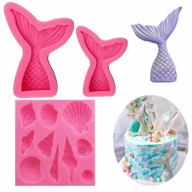 1 pcs Silicone Mold Mermaid Tail Conch patten Gum Paste Chocolate Fondant Cake Molds Candy Molds party Cupcake Decorating Tools