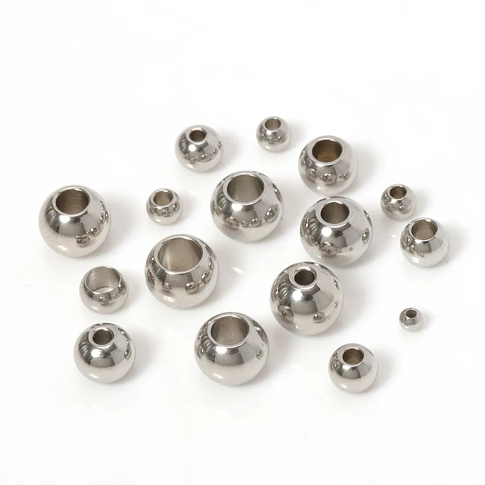 100pcs 2 mm-12 mm 316L Stainless Steel Beads European Ball Metal Big Hole Spacer Beads for Jewelry Making Diy Bracelet Necklace